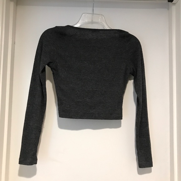 brandy melville ribbed cropped lace up long sleeve - Picture 2 of 4